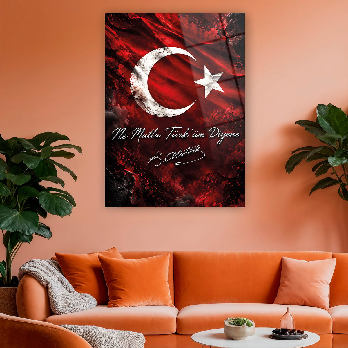 Ne Mutlu Türküm Diyene sözlü temperli cam tablo
