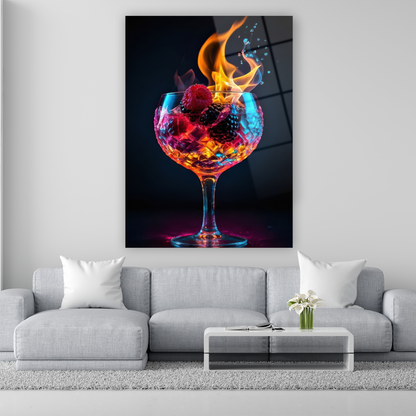 neon ışıklı ateşli kokteyl ve orman meyveleri cam tablo