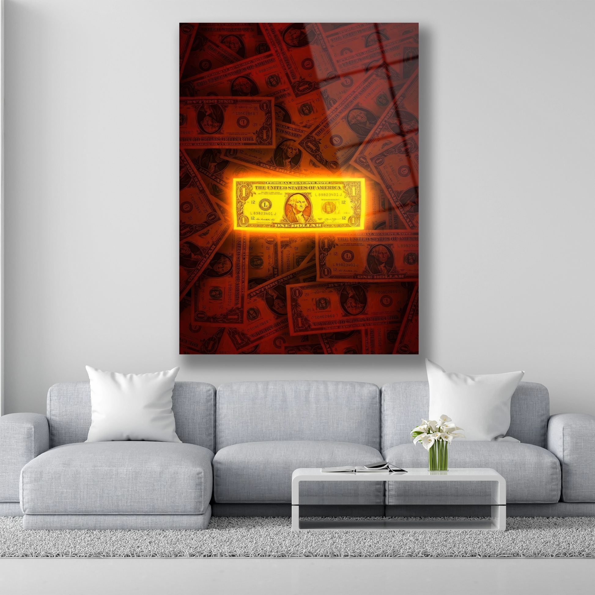 Neon Işıltılı Dolar Temalı Motivasyon Cam Tablosu