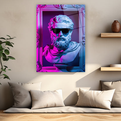 pembe ve mavi ışıklı sakallı heykel posteri
