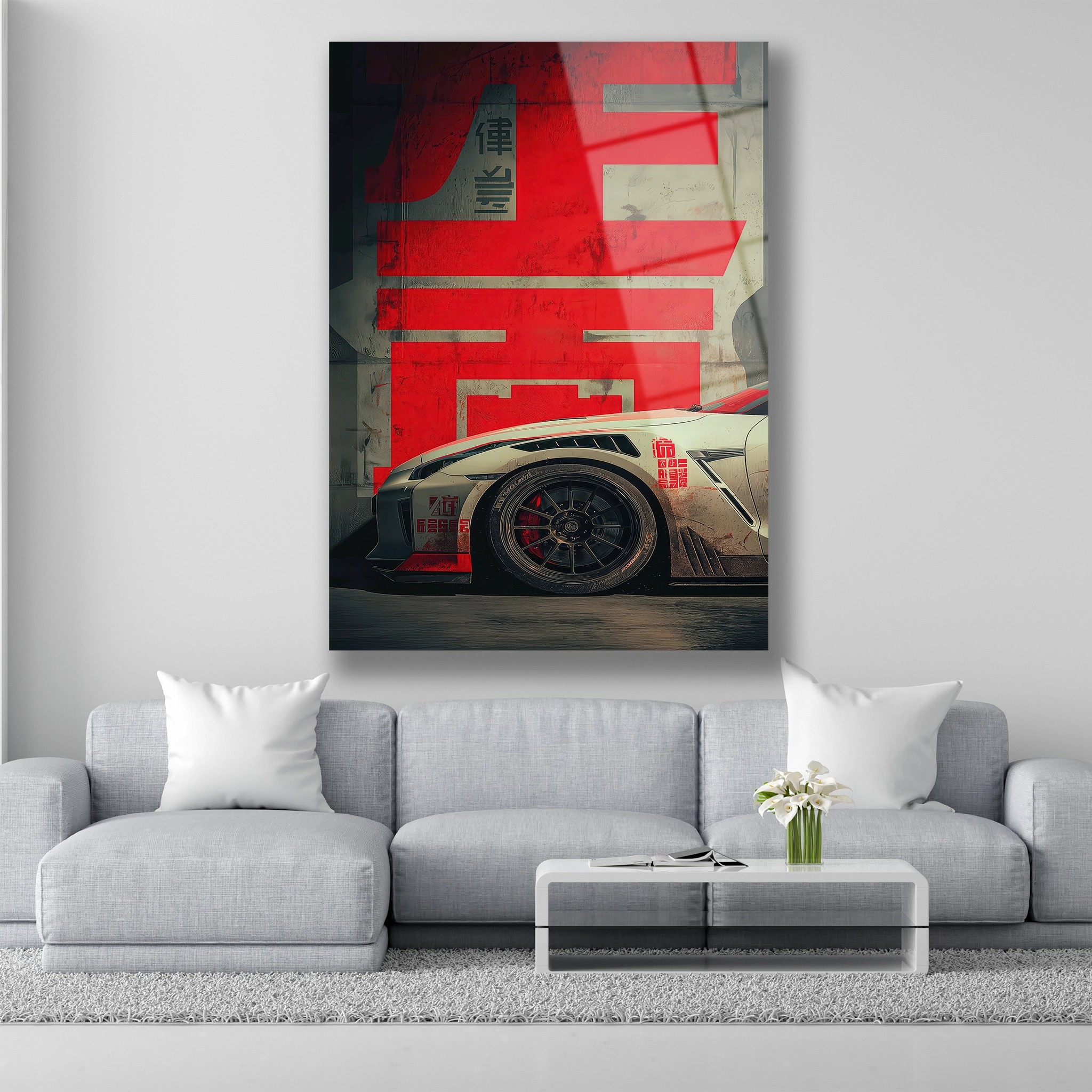 nissan gtr r35 yandan görünüm cam tablo