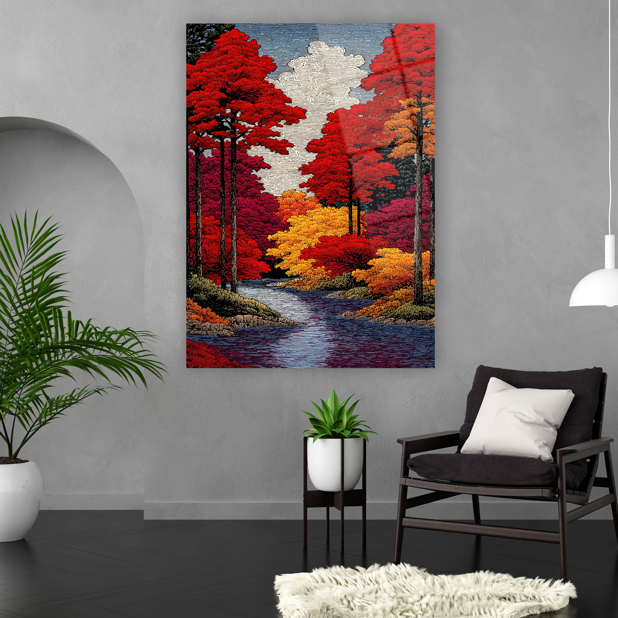 salon için sıcak renkli modern grafik sanat pano denizli