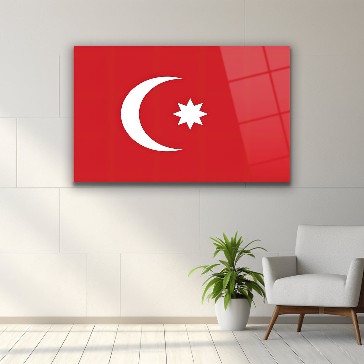 Kırmızı zeminli Osmanlı bayrağı temperli cam tablo