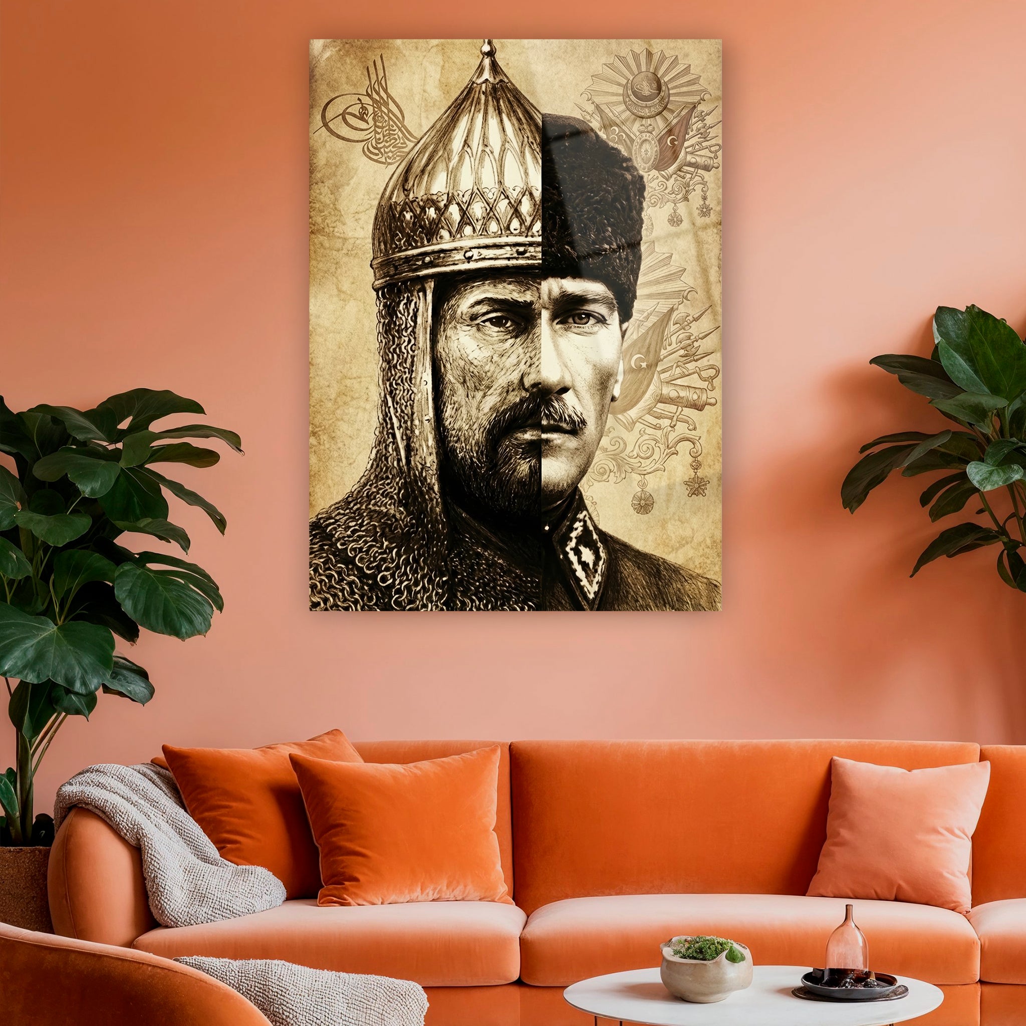 miğferli sultan ve kalpaklı gazi paşa kara kalem poster