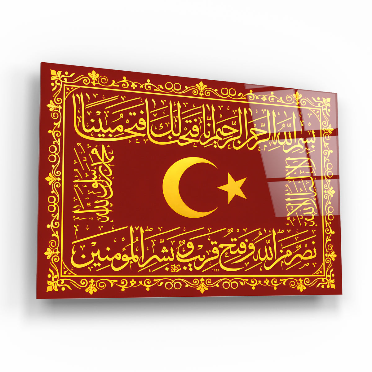 Osmanlı Fetih Sancağı kırmızı ve altın cam tablo