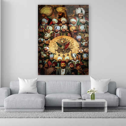 tüm osmanlı padişahları ve devlet arması cam tablo