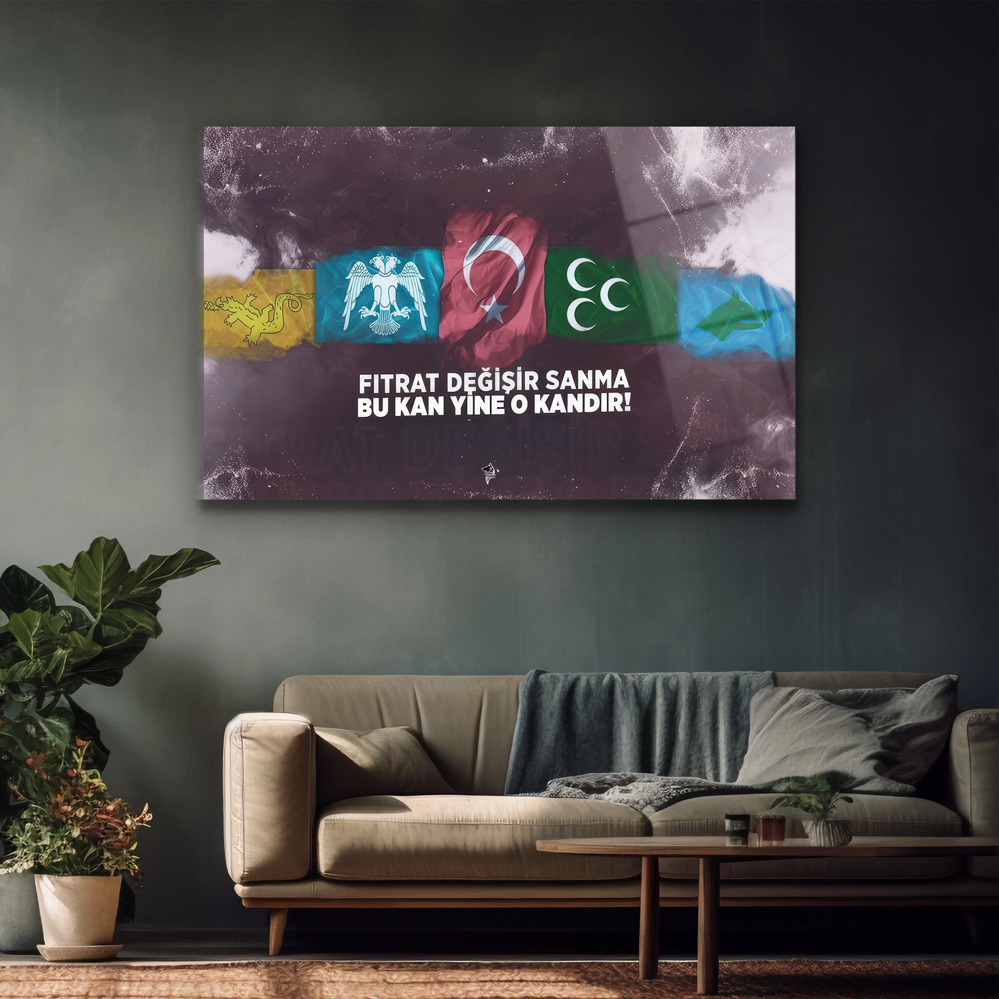 Yatay formda Türk tarihi temalı milliyetçi duvar dekoru