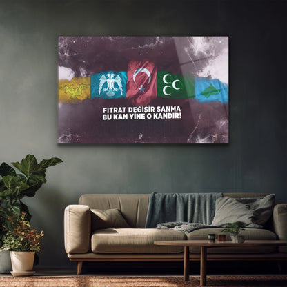 Yatay formda Türk tarihi temalı milliyetçi duvar dekoru