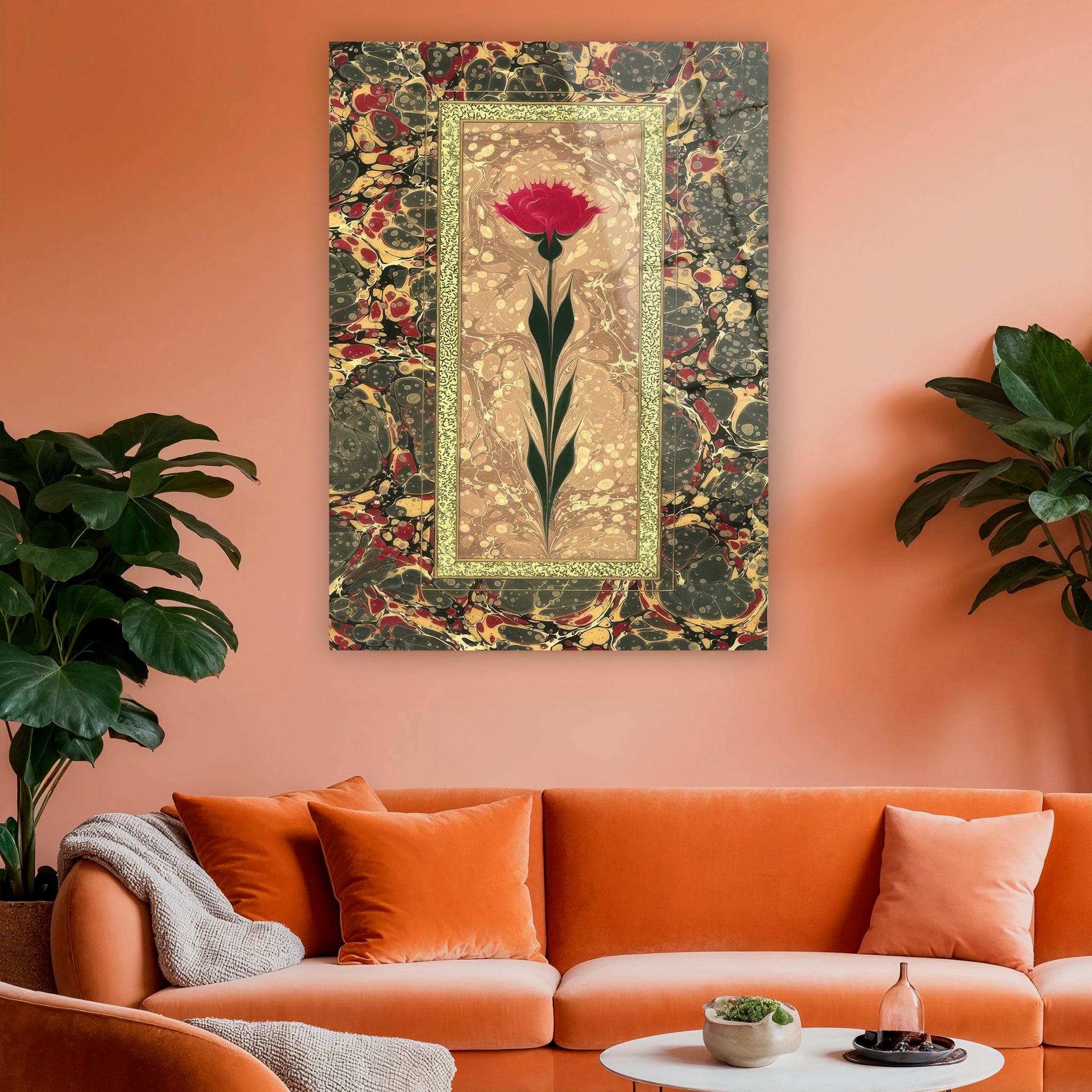su üzerine boya sanatı karanfil motifli poster