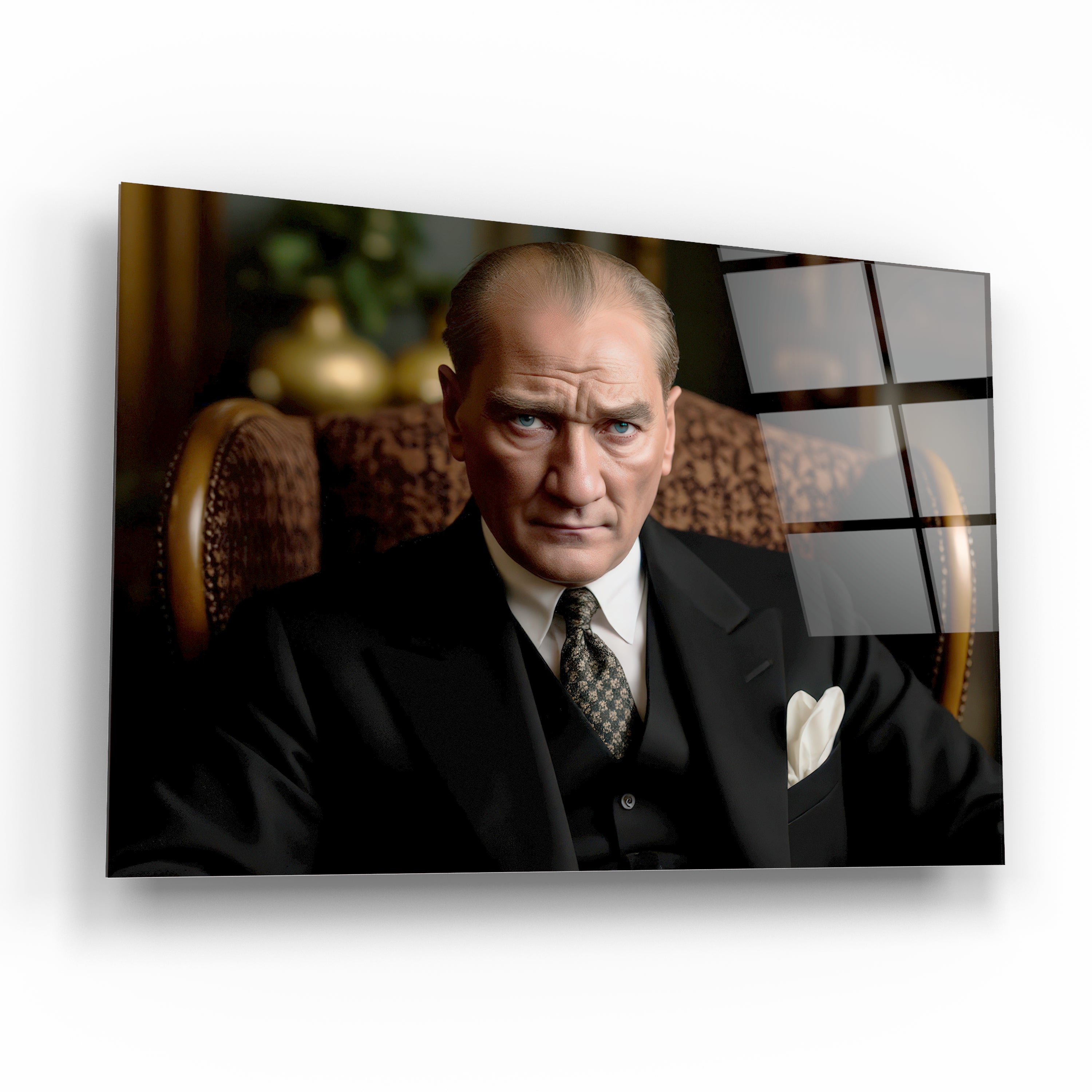 koltukta oturan lider atatürk cam tablo