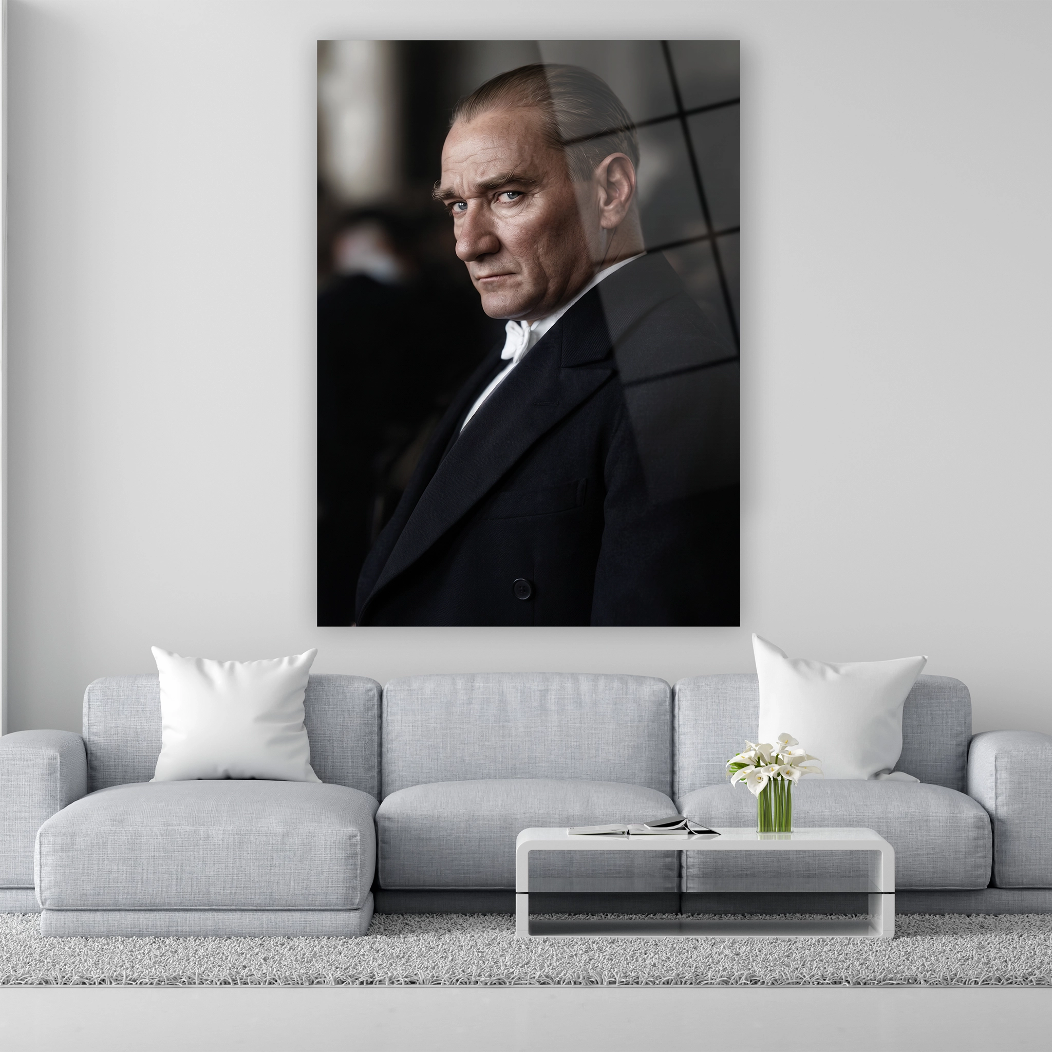 omuz üzerinden bakan mustafa kemal hiper gerçekçi duvar dekoru