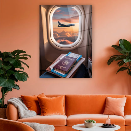pasaport ve uçak bileti temalı seyahat tutkusu duvar dekoru