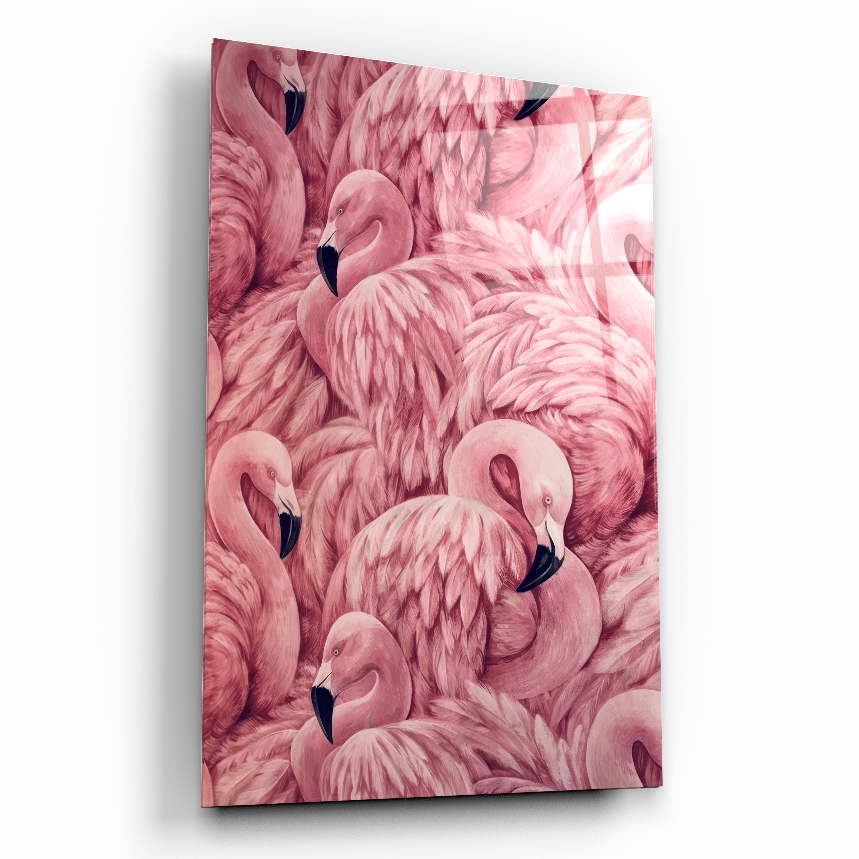 Pembe Flamingo Desenli Modern Cam Tablo