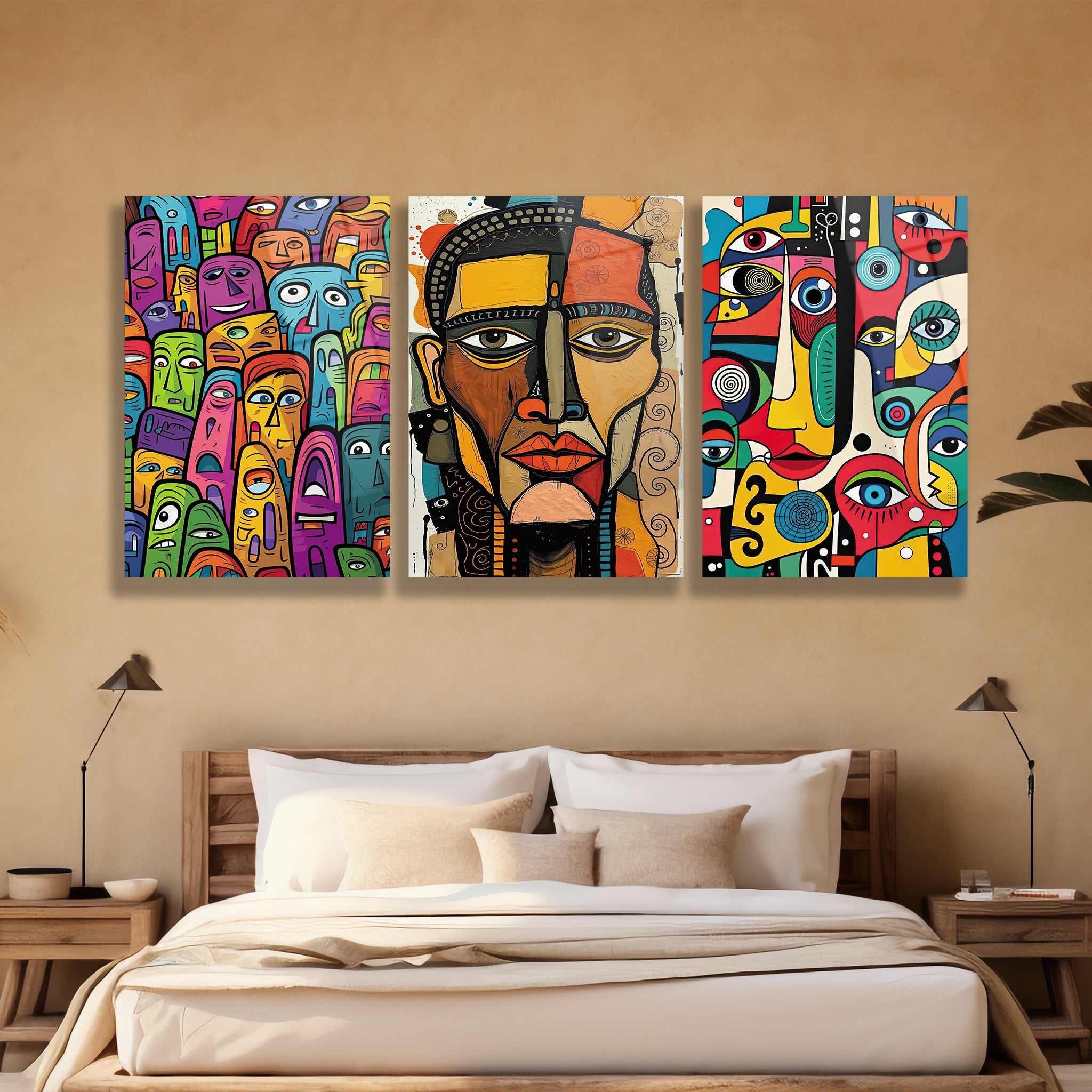 picasso stili gözler ve yüzler cam sanatı tasarımı
