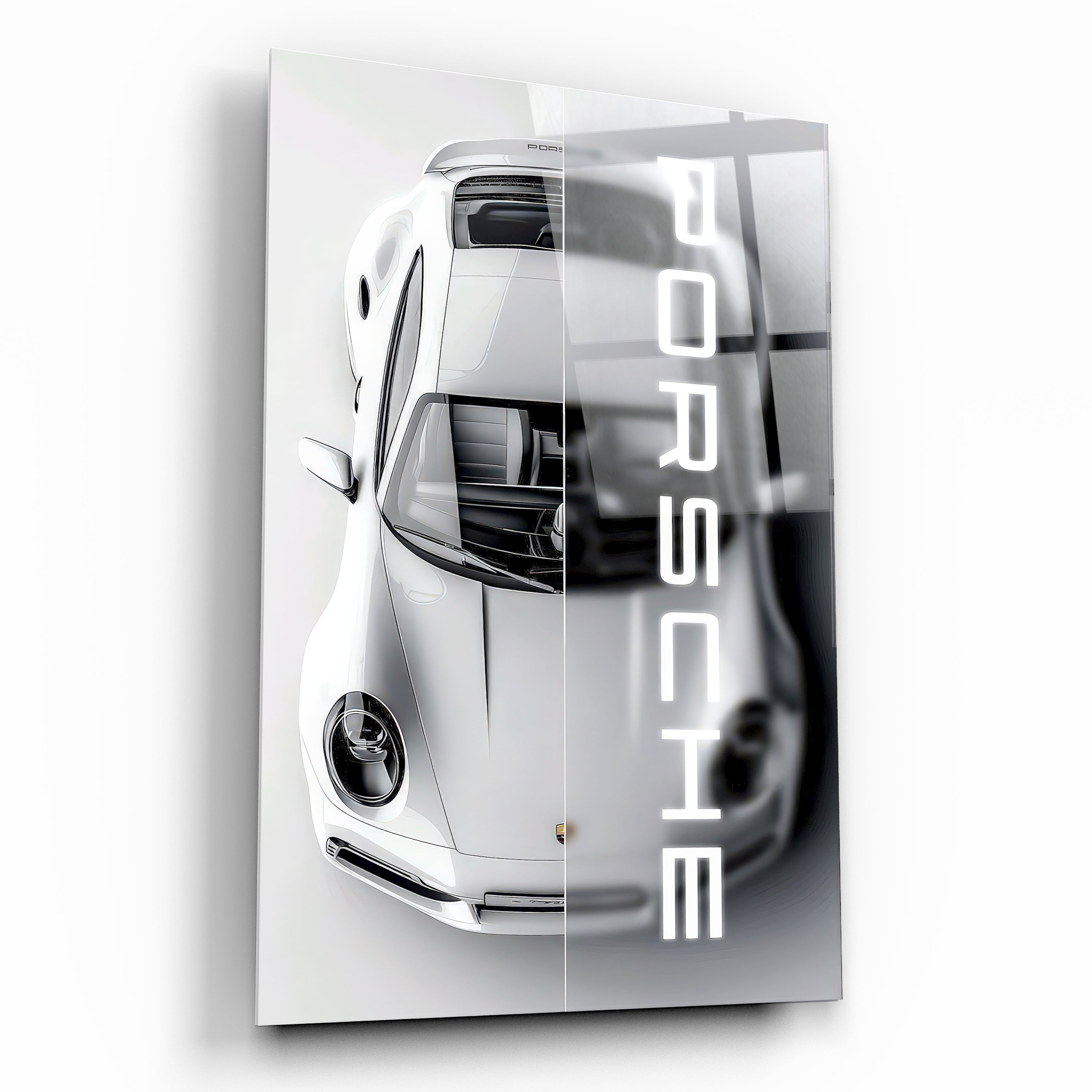 porsche 911 beyaz renkli duvar dekoru cam tablo