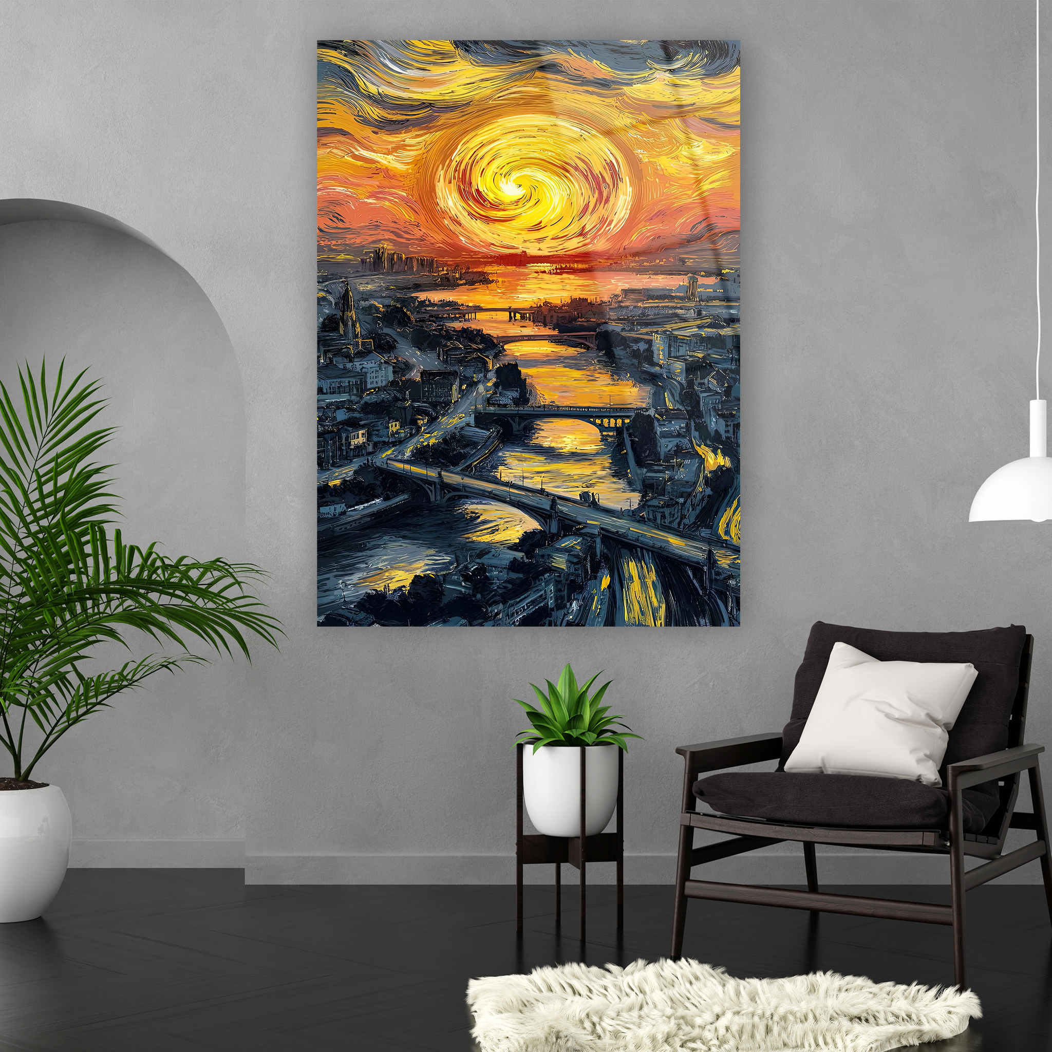 impasto tekniği görünümlü modern manzara cam sanatı tasarımı