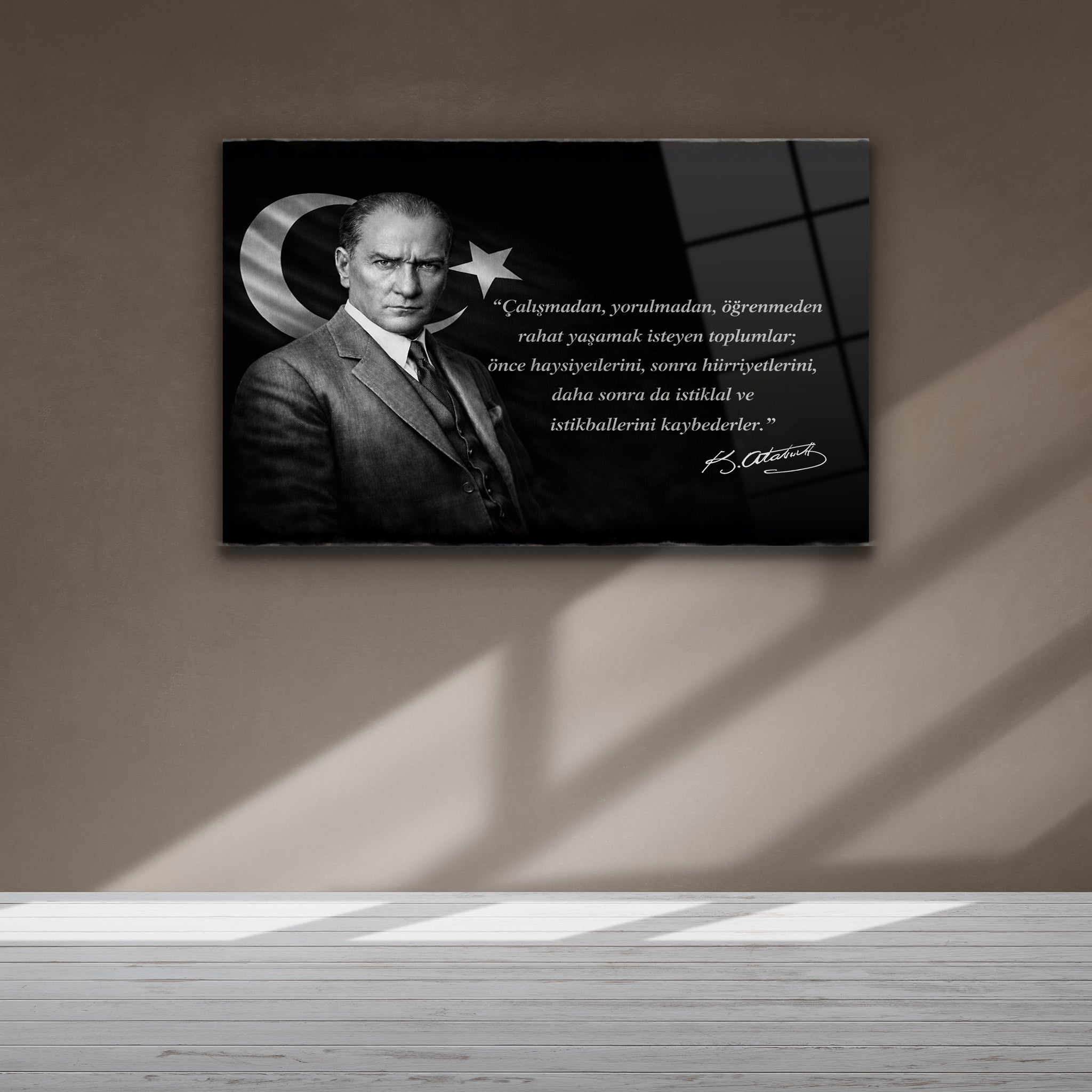 çalışma motivasyonu temalı siyah beyaz atatürk posteri dekorica