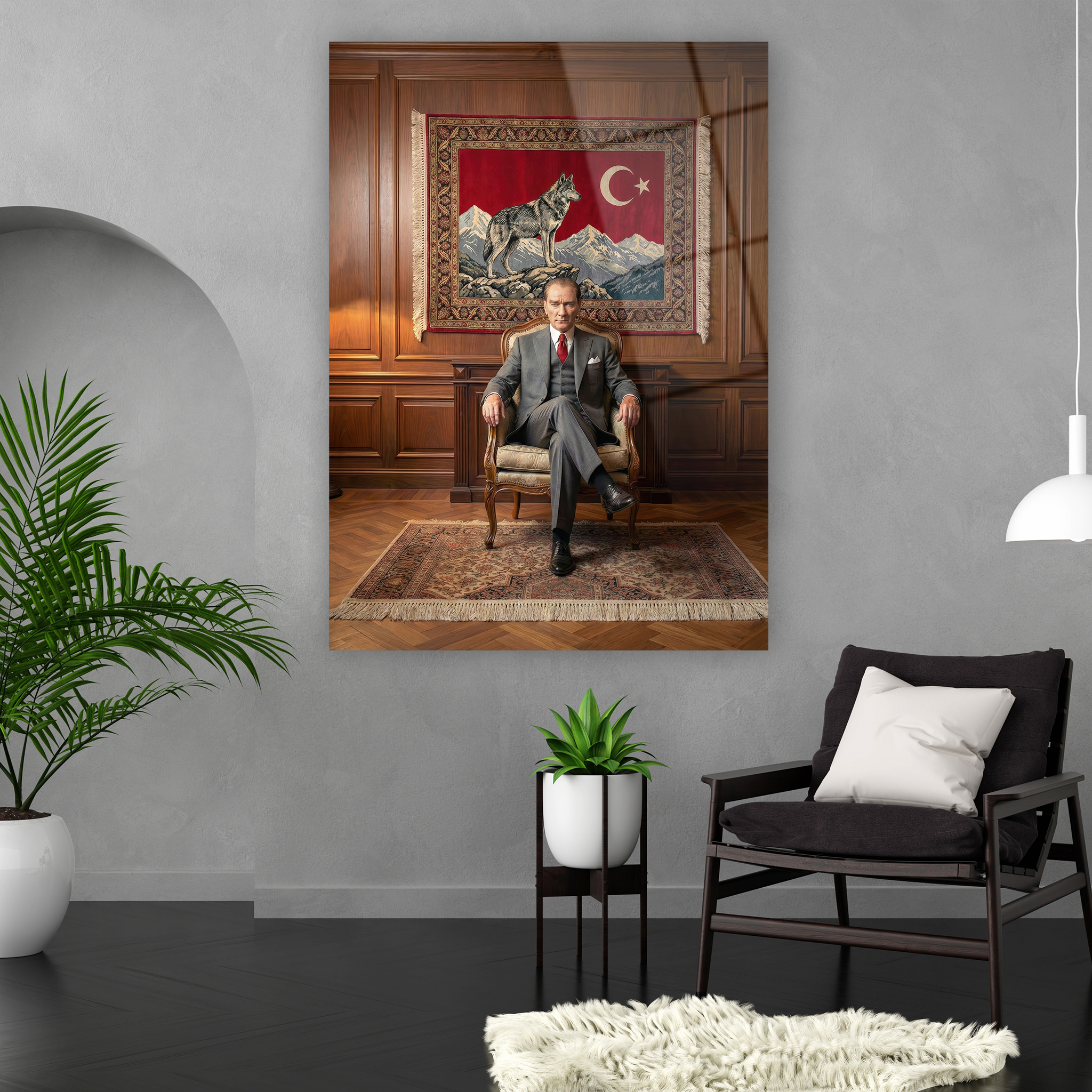 ofis ve makam odası için lüks atatürk temperli cam tablo dekorica srd concept