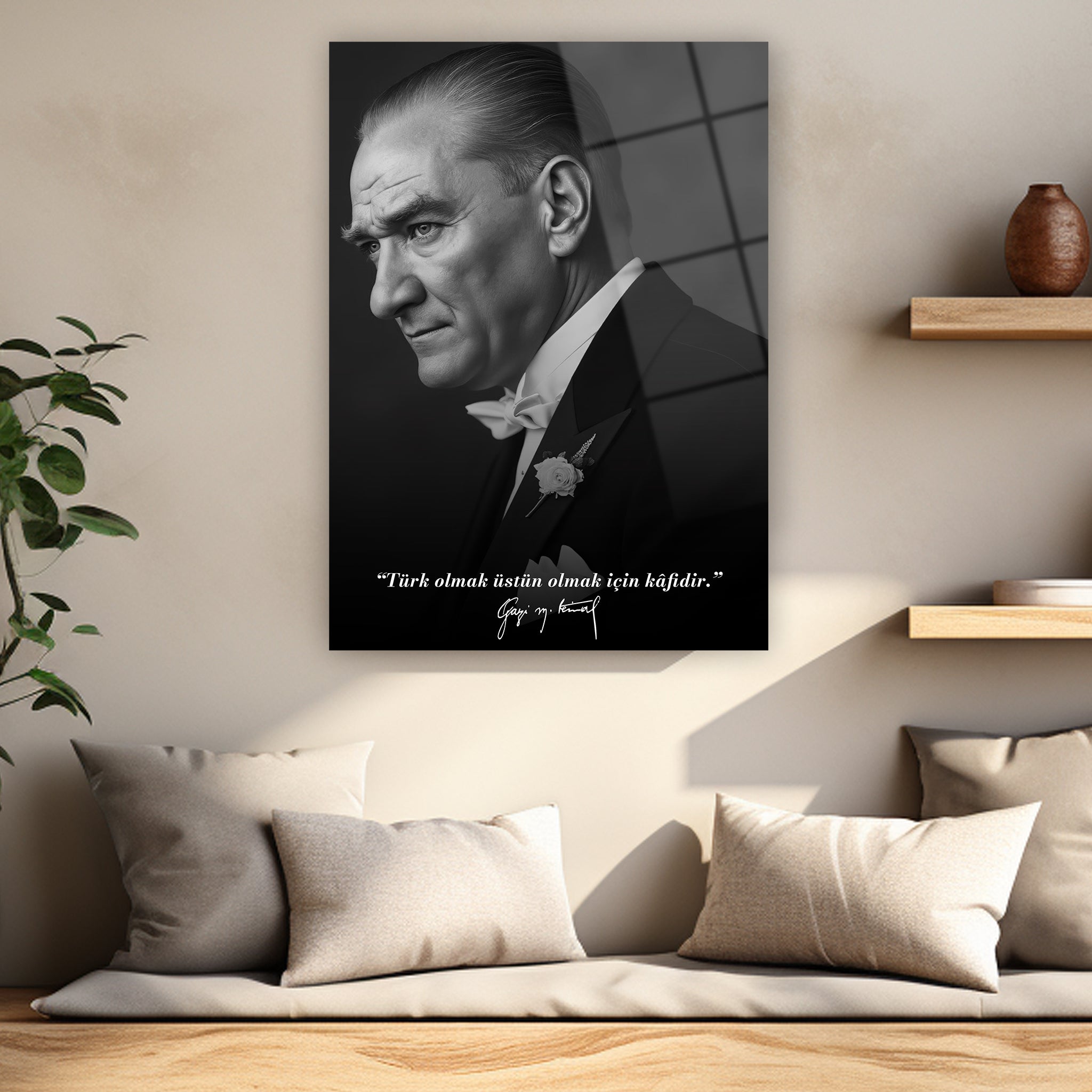 modern atatürk duvar sanatı temperli cam tablo