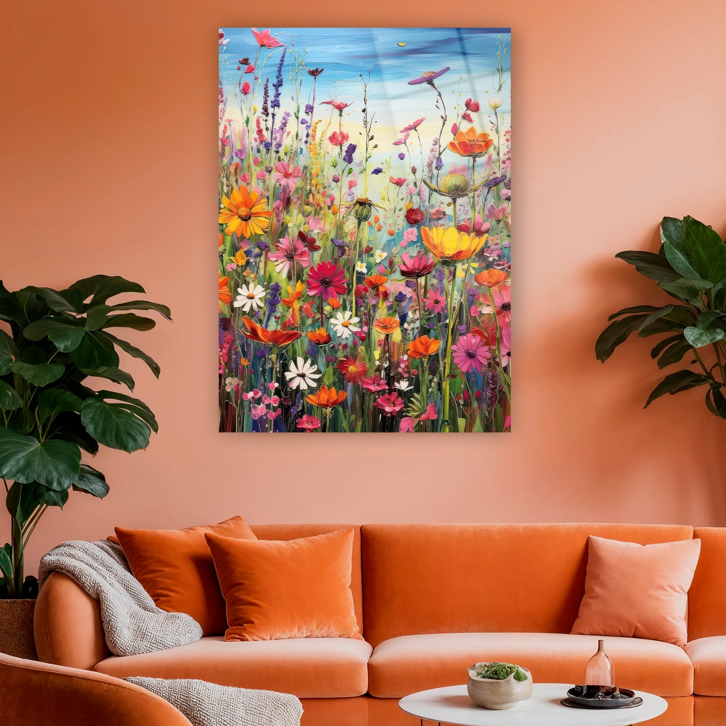 renkli papatyalar ve gelincikler cam baskı