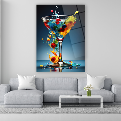 renkli sıvı sıçramalı kokteyl kadehi cam tablo