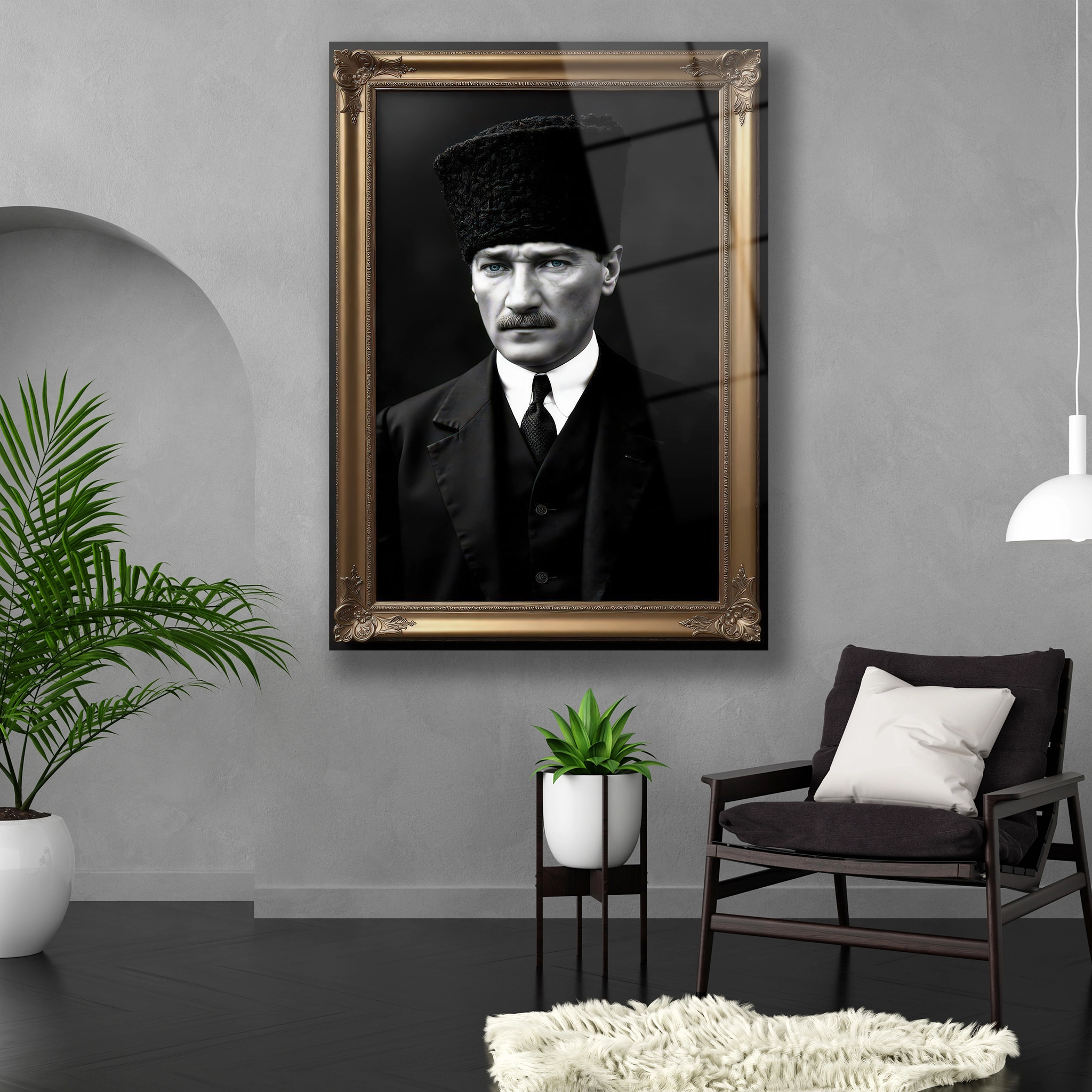 Dikey formda Kuva-yi Milliye dönemi Atatürk resmi cam duvar dekoru