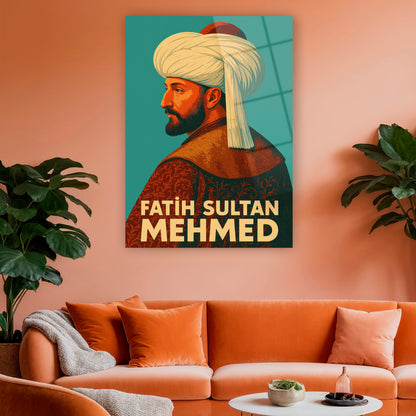 turkuaz zeminli tarihi osmanlı padişahı duvar dekoru