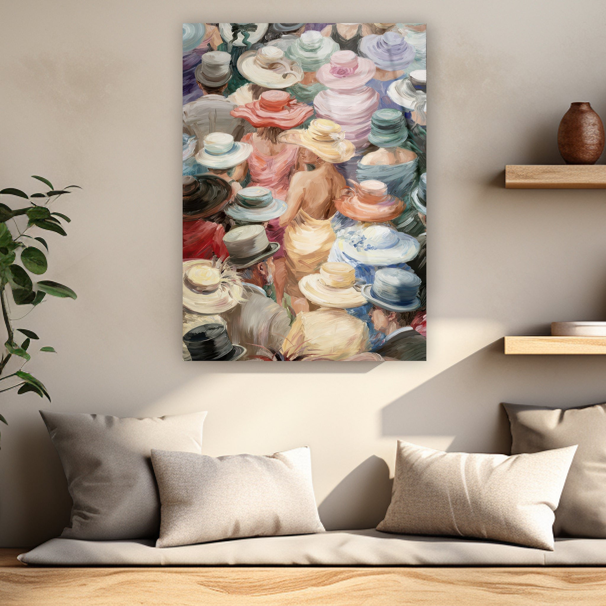 impressionist lady in yellow hat glass art