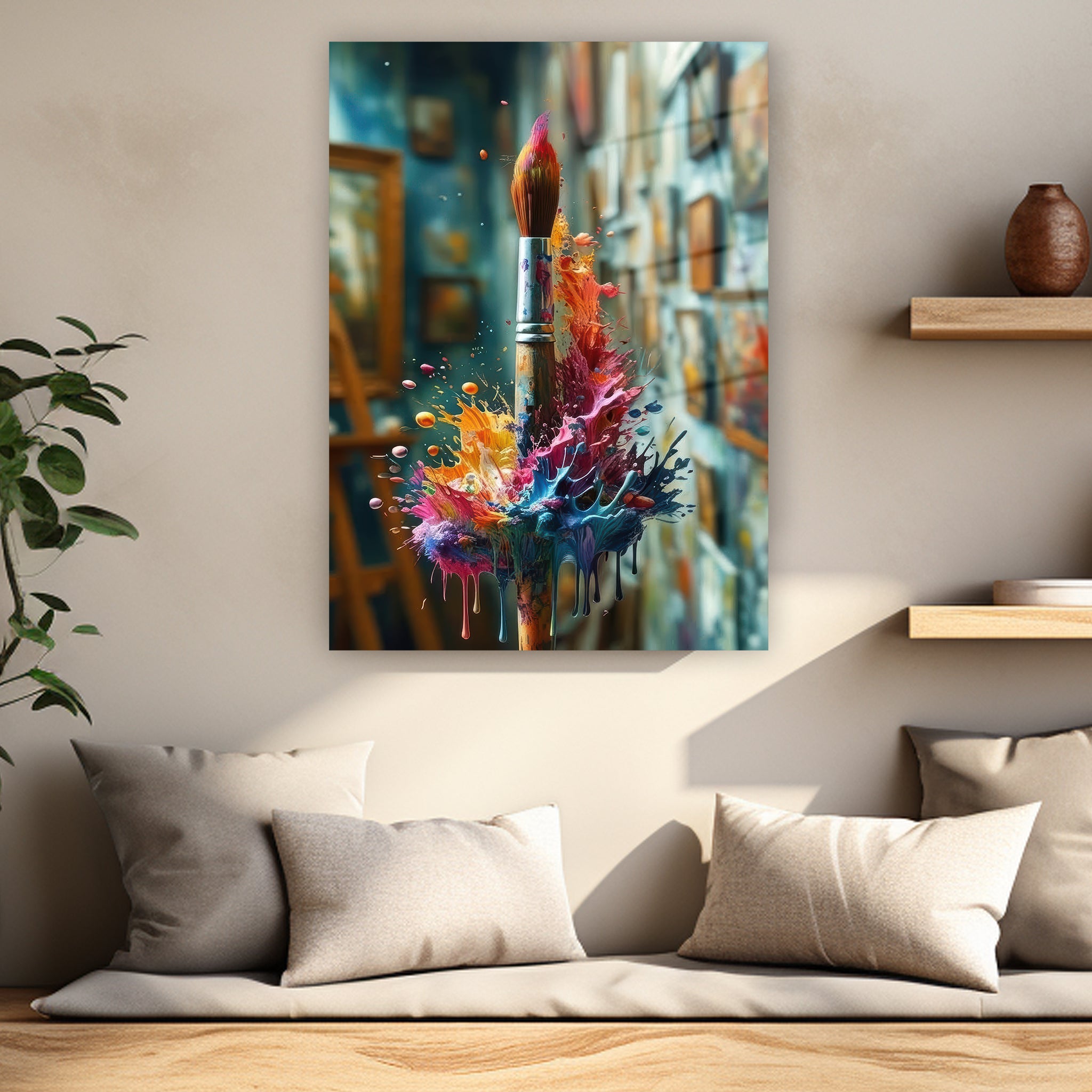 sanat atölyesi arka planlı renkli fırça duvar dekoru