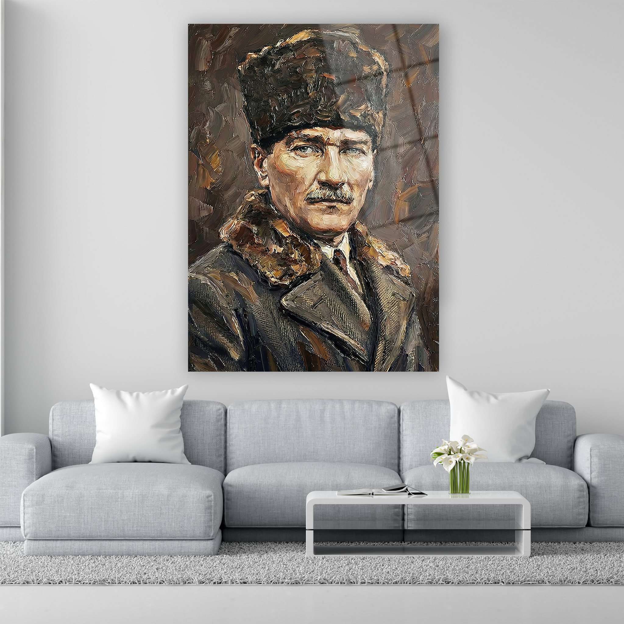 mustafa kemal kürk yakalı sanatsal duvar dekoru
