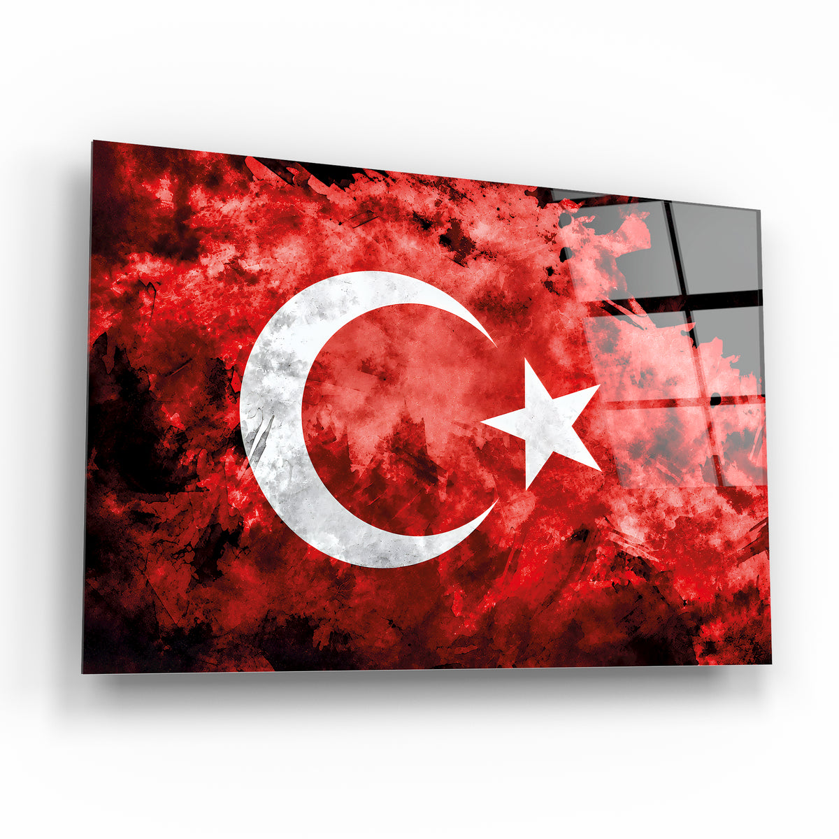 Sanatsal Türk Bayrağı kırmızı beyaz cam tablo