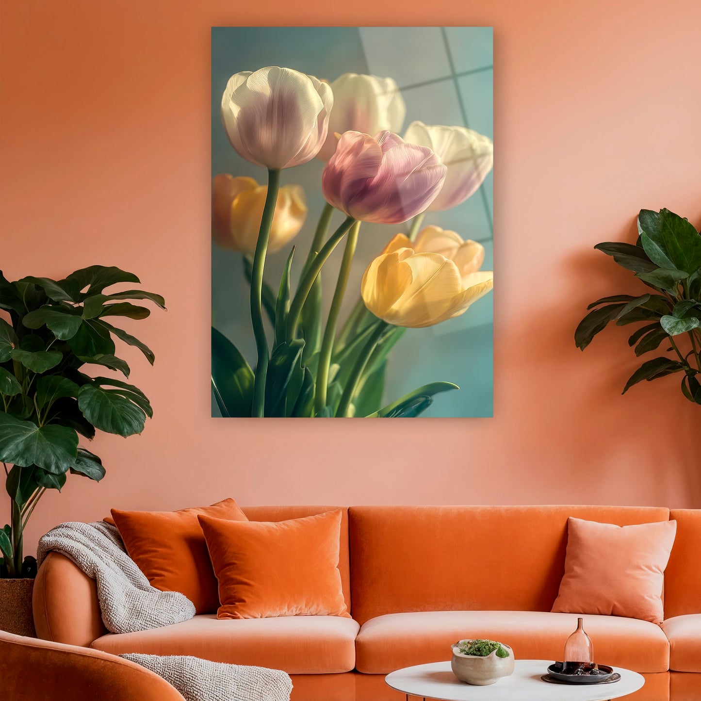 zarif lale aranjmanı cam baskı