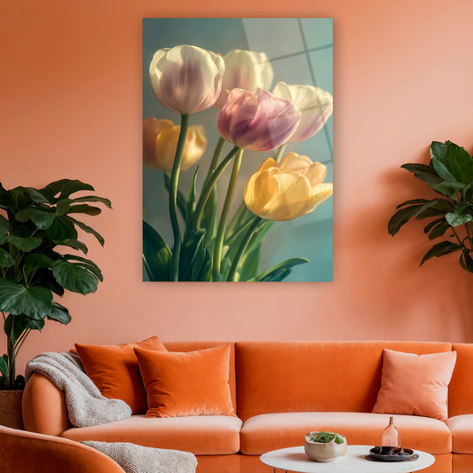 zarif lale aranjmanı cam baskı