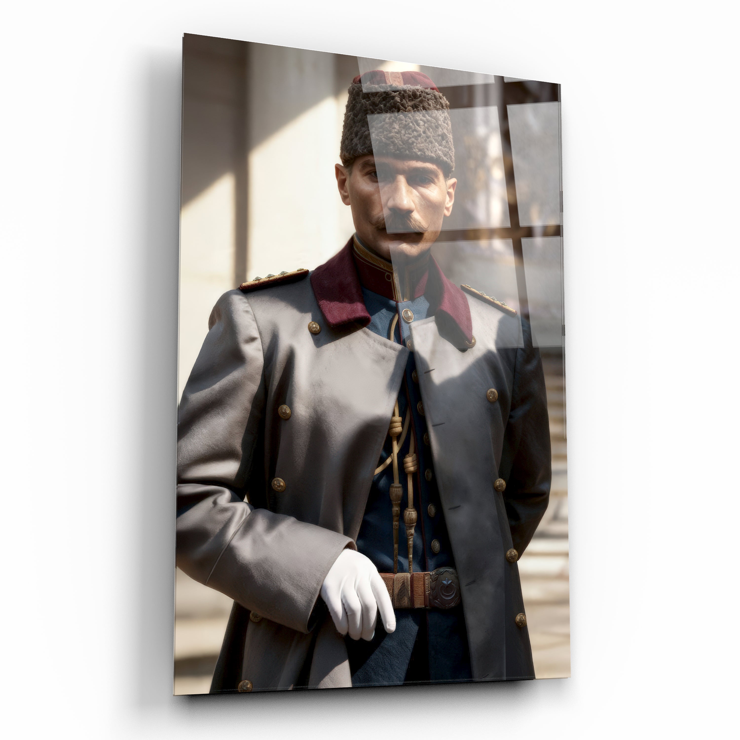 Askeri Üniformalı Hiper Gerçekçi Mustafa Kemal Atatürk Cam Tablo