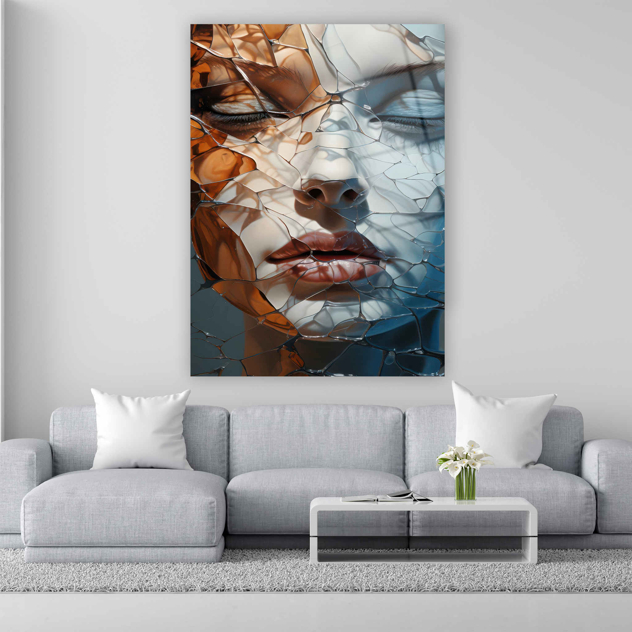shattered glass effect face portrait art