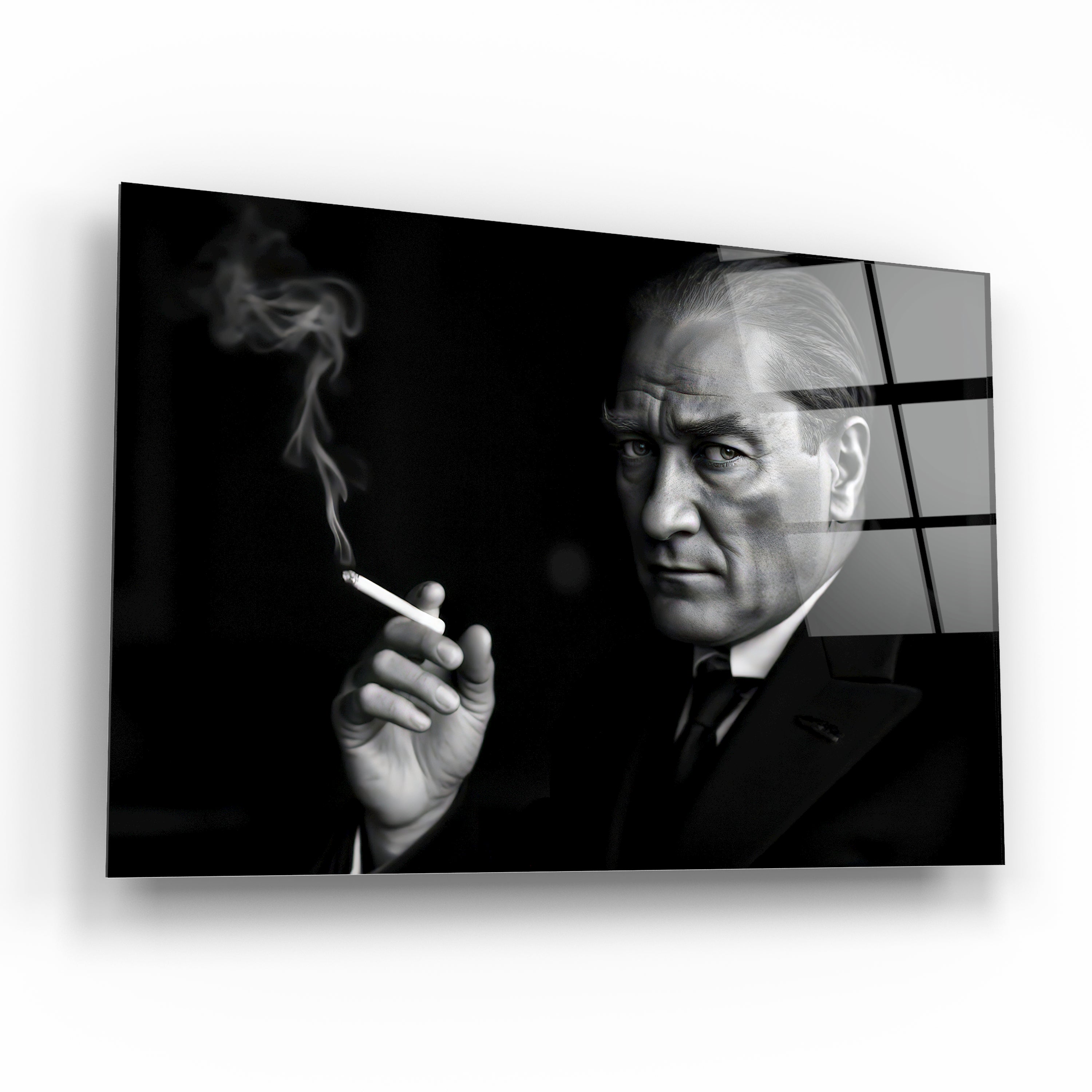 atatürk cam tablo sigara içen atatürk tablosu