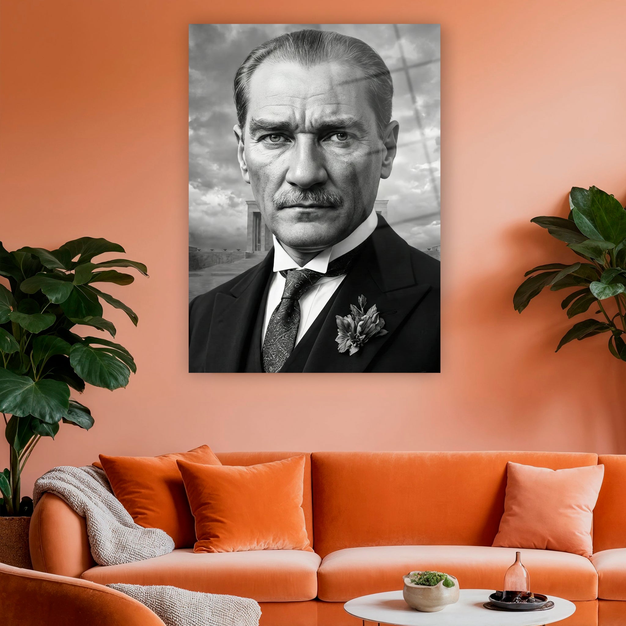 Siyah beyaz Mustafa Kemal Atatürk duvar dekoru