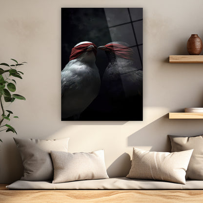 siyah arka plan üzerine sanatsal kuş baskılı cam tablo