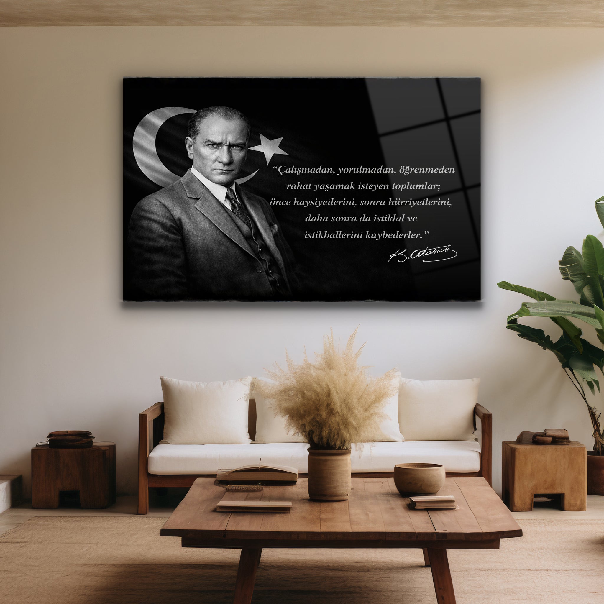 ay yıldızlı zeminli mustafa kemal kararlı bakış duvar dekoru