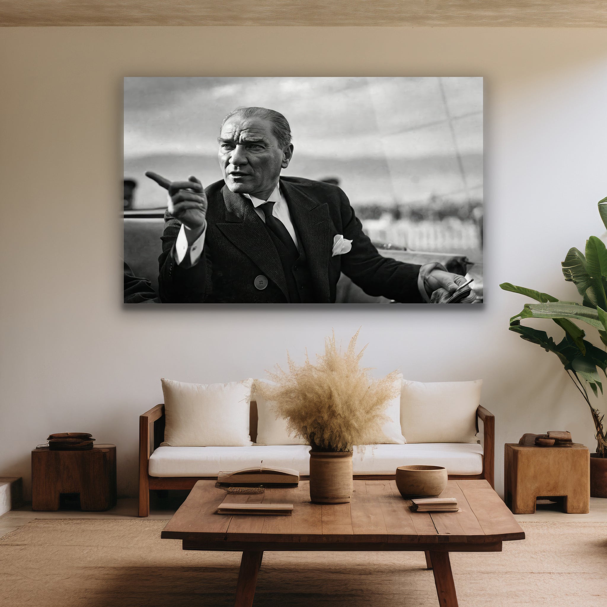 siyah beyaz mustafa kemal atatürk vizyoner duruş duvar dekoru