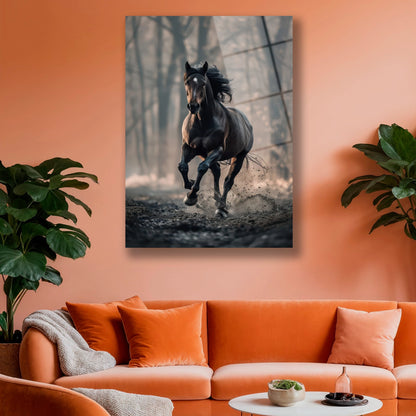 Modern ofis dekorasyonunda kullanılan koşan at temalı cam duvar panosu
