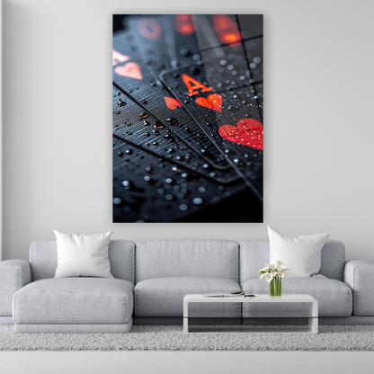 su damlacıklı siyah kupa ası iskambil kağıdı cam tablo