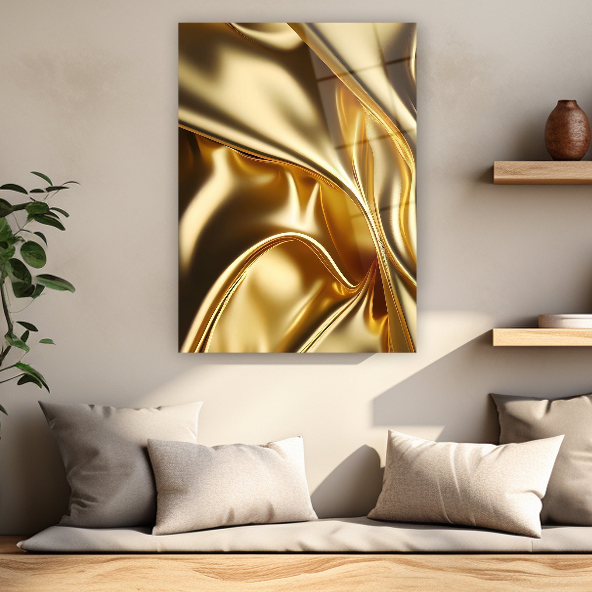 3 boyutlu dalgalı altın kumaş posteri