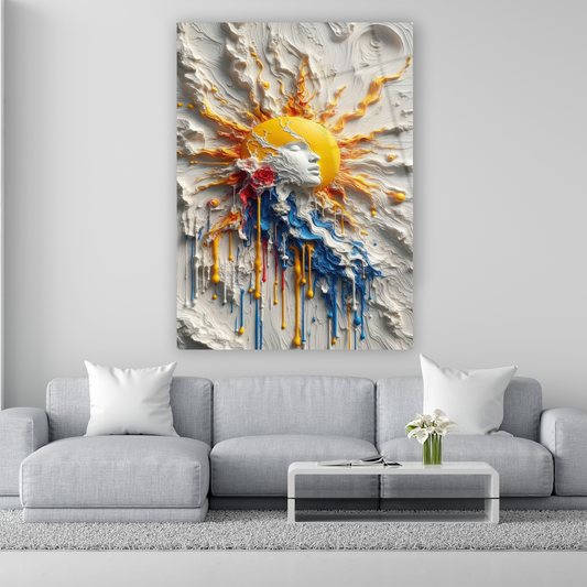 beyaz kabartma dokulu güneş ve yüz cam tablo