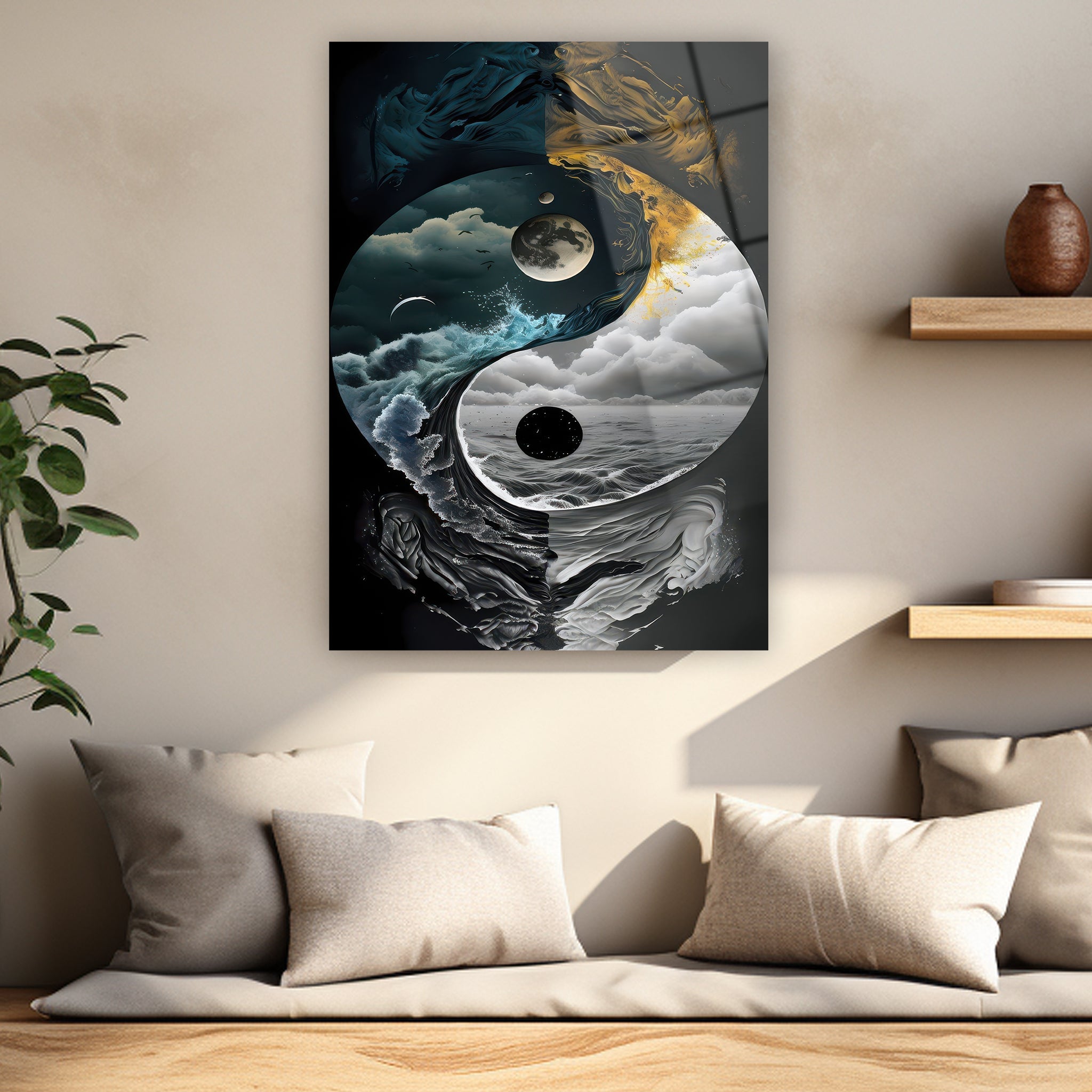gece ve gündüz soyut doğa manzarası poster