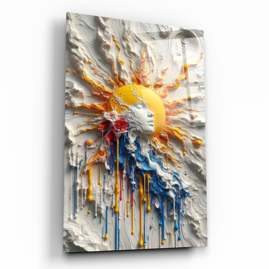 Soyut Güneş ve Eriyen Renkler: Kabartma Görünümlü Cam Tablo