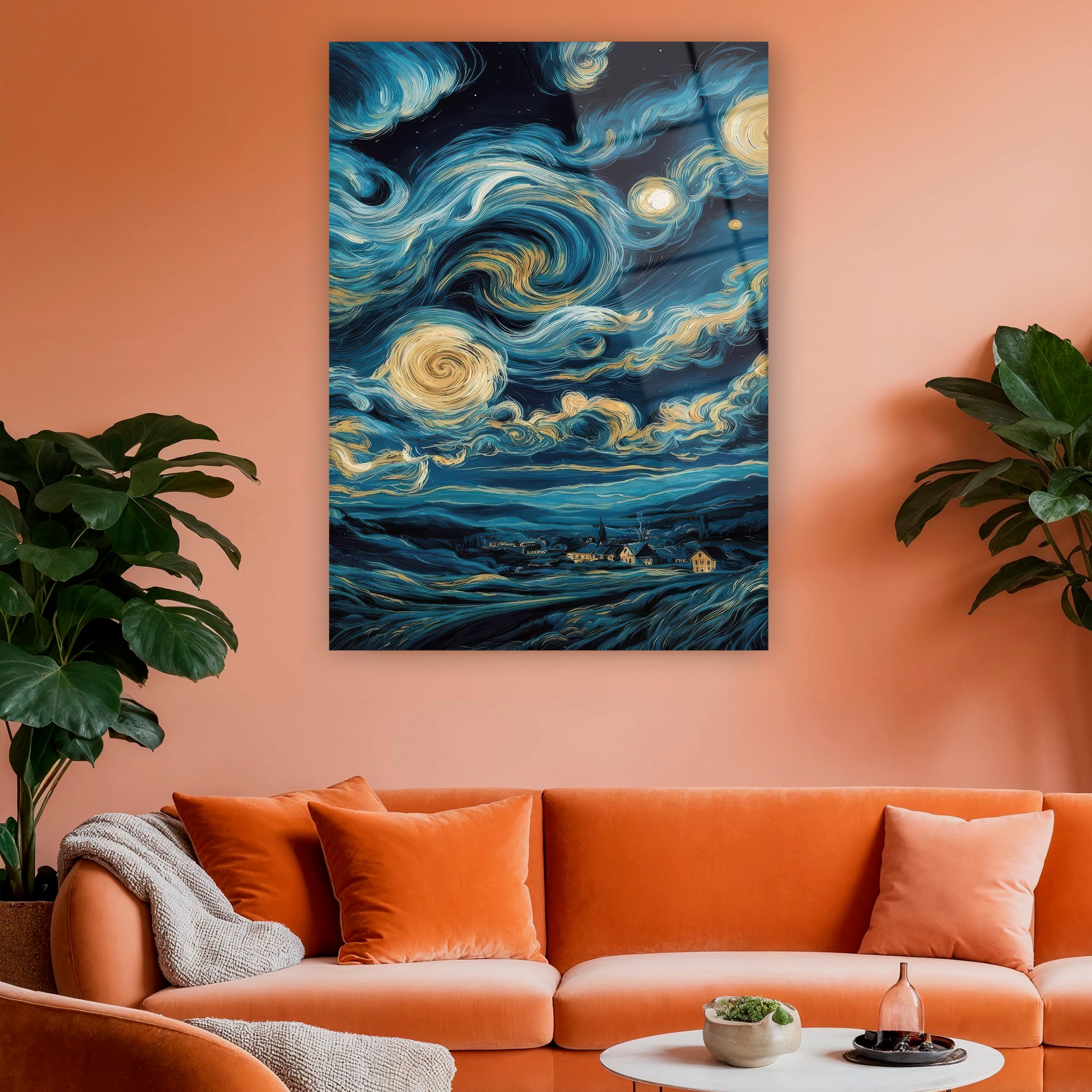 starry night reproduction glass wall art