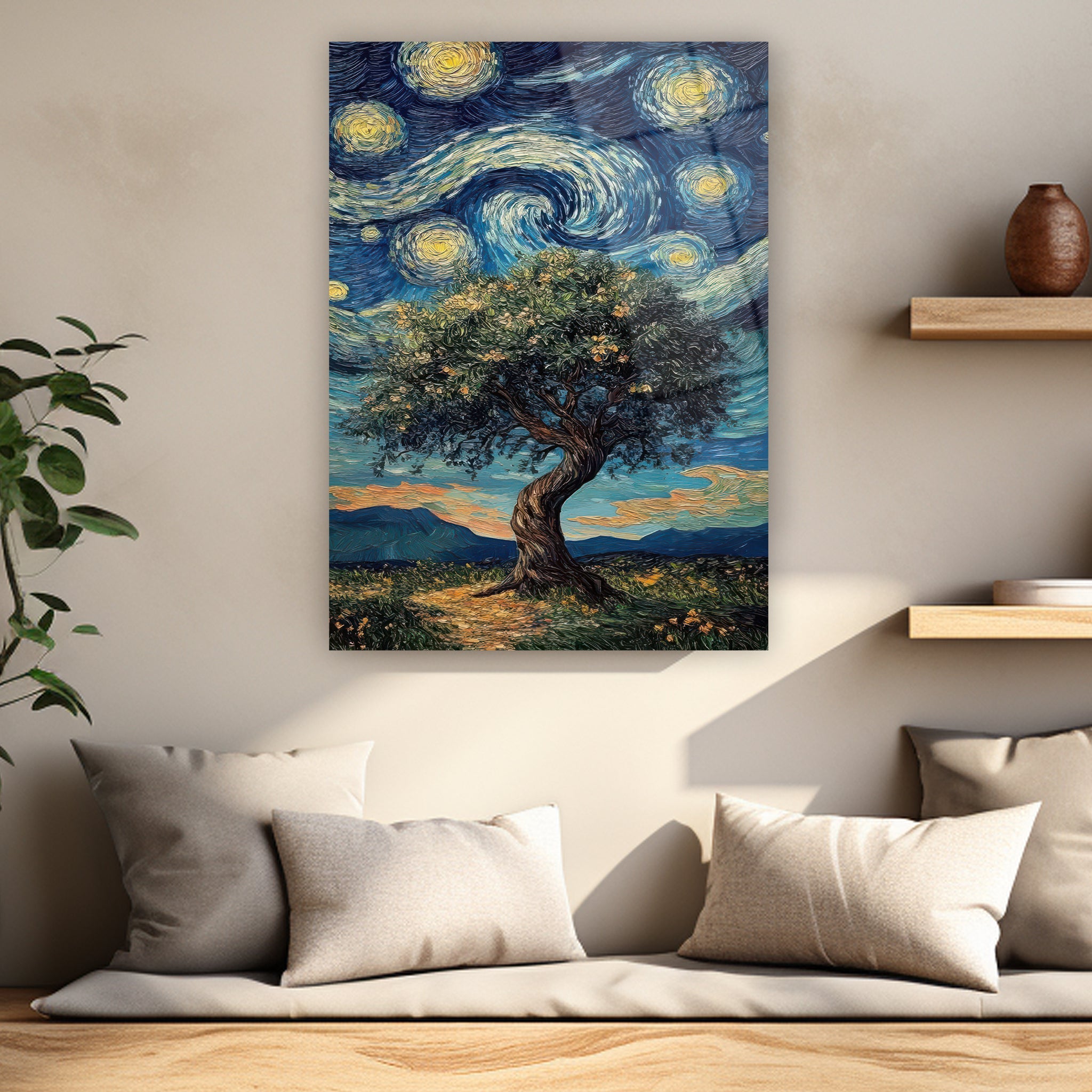 vincent van gogh inspired landscape glass print