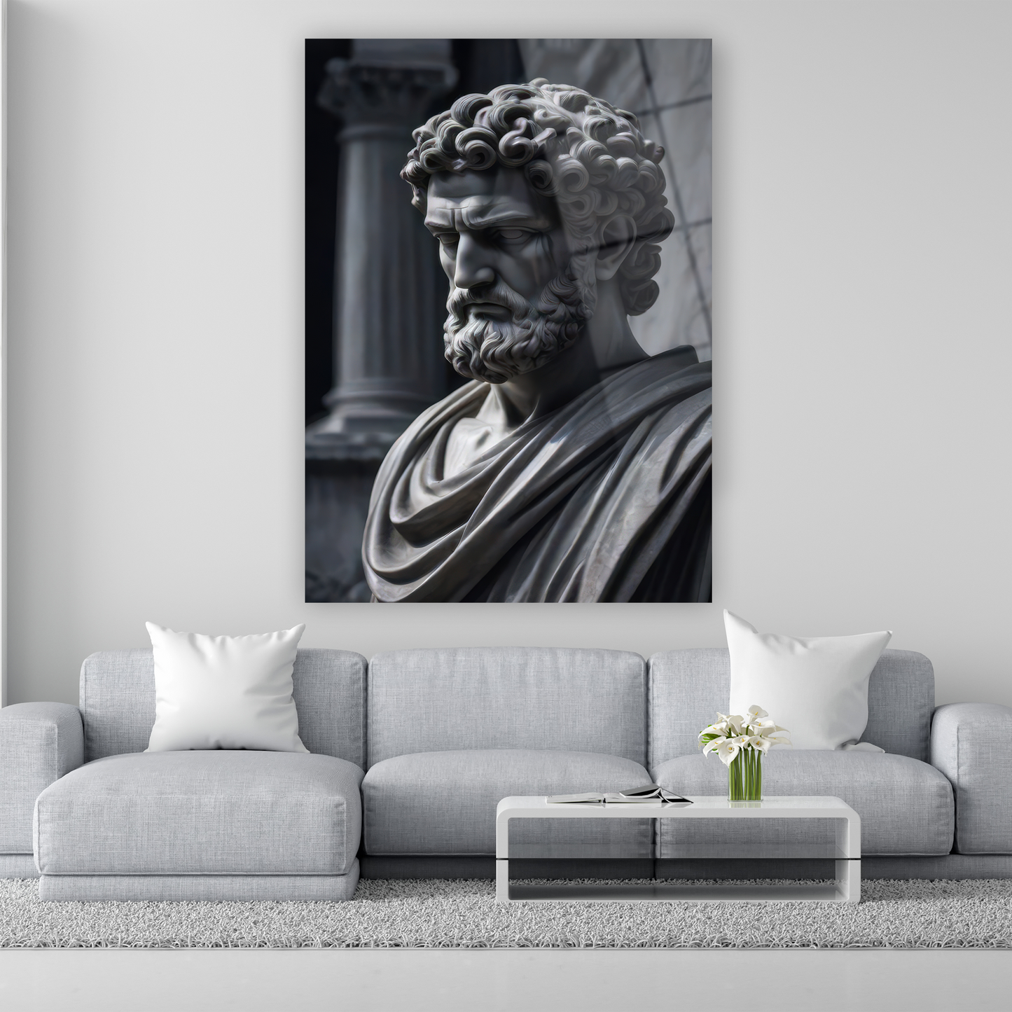 stoacı filozof marcus aurelius heykeli cam tablo