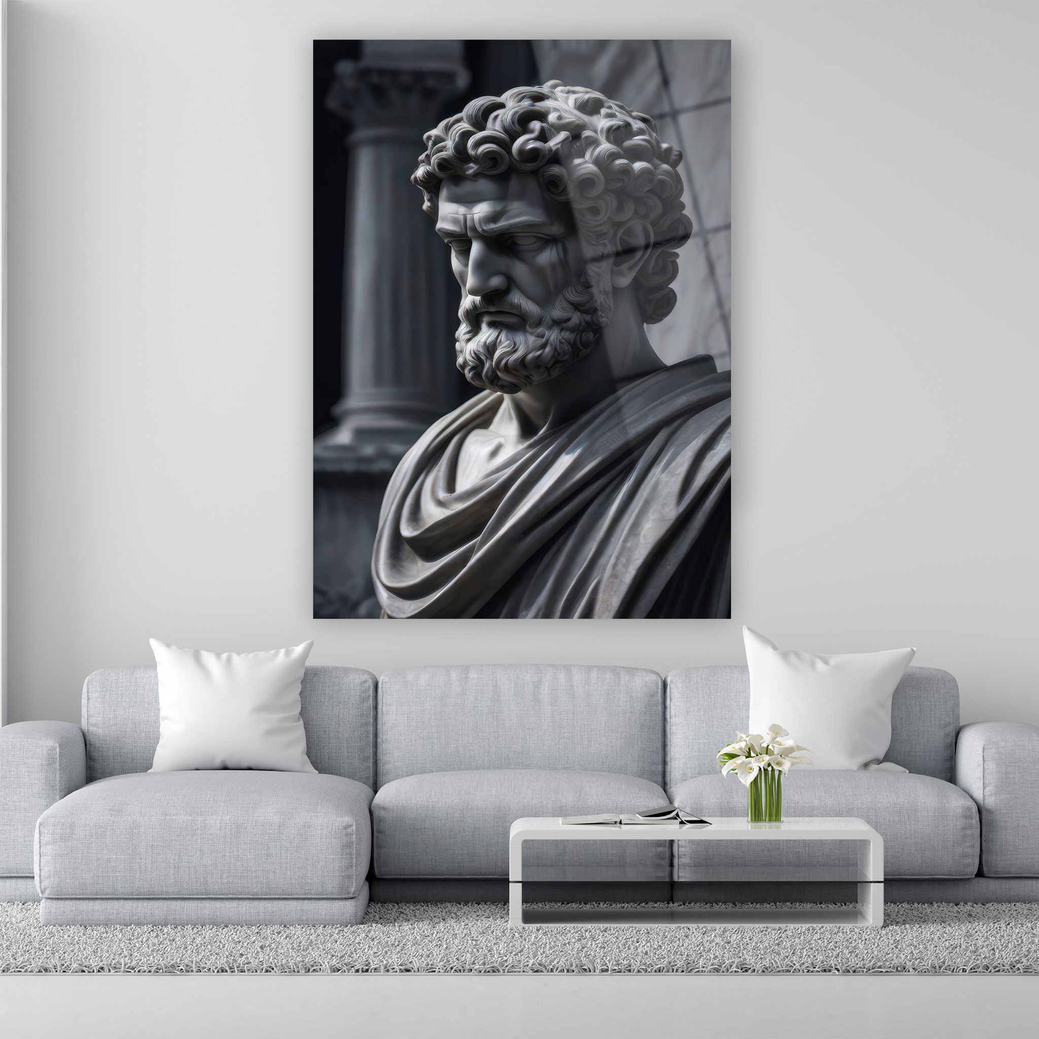 stoacı filozof marcus aurelius heykeli cam tablo